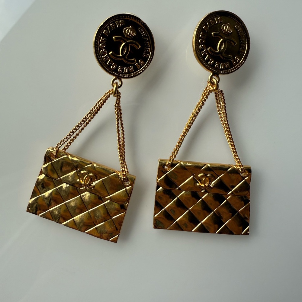 SOLD | 1994 Vintage Gold Chanel Purse Earrings